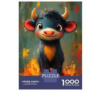 Rompecabezas De 1000 Piezas para Adolescentes Cute Oil Paint Cartoon Bull Rompecabezas para Adolescentes Juego De Ingenio Mejora La Memoria Diversión En Casa Actividades, 52x38cm/1000pcs