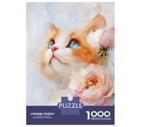 Rompecabezas De 1000 Piezas para Adolescentes Cute Orange Tabby Cat with Peonies Rompecabezas para Adultos Juegos Relajantes Decoración Desafío Educativo 52x38cm/1000pcs