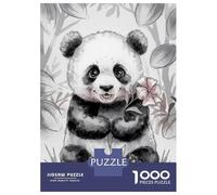 Rompecabezas De 1000 Piezas para Adolescentes Cute Panda with Flower Rompecabezas para Adultos Juguetes Antiestrés Ensamblaje De Patrones Desafiante De Completar 52x38cm/1000pcs
