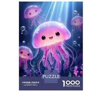 Rompecabezas De 1000 Piezas para Adolescentes Cute Pink Jellyfish Cartoon Illustration Rompecabezas Juegos Relajantes Decoración De Pared Regalos para Amigos Y Familiares 38x26cm/1000pcs