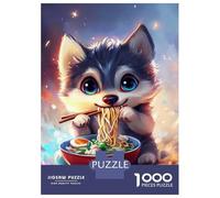 Rompecabezas De 1000 Piezas para Adolescentes Cute Wolf Eating Noodles-2 Rompecabezas para Adultos Juegos Divertidos Decoración Cumpleaños, Navidad 70x50cm/1000pcs