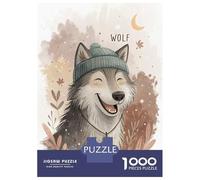 Rompecabezas De 1000 Piezas para Adolescentes Cute Wolf Wearing A Beanie Rompecabezas para Adultos Juguete Decoración De Pared Patrón De Montaje Gran Regalo para Jugar 52x38cm/1000pcs