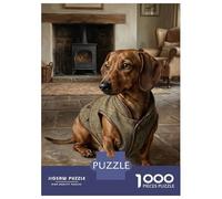 Rompecabezas De 1000 Piezas para Adolescentes Dachshund in Tweed Vest by Fireplace Rompecabezas para Adultos Juegos Familiares Vacaciones En Casa Matar El Tiempo Difícil Y Desafiante 52x38cm/1000pcs