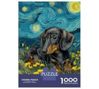 Rompecabezas De 1000 Piezas para Adolescentes Dachshund Puppy in Starry Night Style Rompecabezas para Adultos Juguetes Antiestrés Decoración del Hogar Gran Regalo para Jugar 38x26cm/1000pcs