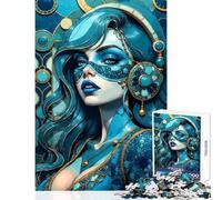 Rompecabezas de 1000 Piezas para Adolescentes Dama Azul con Joyas Juego práctico de Corte de precisión Juguetes antiestrés Que mejoran el Amor Entre Parejas (26x38cm)