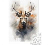 Rompecabezas De 1000 Piezas para Adolescentes Deer Head Watercolor Painting Rompecabezas para Adultos Juegos Relajantes Corte De Precisión Regalos Y Cumpleaños Únicos 70x50cm/1000pcs