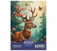 Rompecabezas De 1000 Piezas para Adolescentes Deer with Flowers in Forest Rompecabezas para Adultos Juguetes De Bricolaje Montaje De Patrones Ayuda A Ejercitar El Cerebro 70x50cm/1000pcs