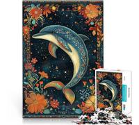 Rompecabezas de 1000 Piezas para Adolescentes delfín Flor Juego desafiante y Juego Familiar Interacción Entre Padres e Hijos 38x26cm