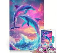 Rompecabezas de 1000 Piezas para Adolescentes: Delfines al Atardecer, Juego Educativo, Regalo de cumpleaños, Toda la Familia 38x26cm
