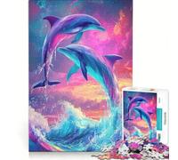 Rompecabezas de 1000 Piezas para Adolescentes: Delfines al Atardecer, Juguetes antiestrés, Actividades Divertidas para Hacer en casa, Regalo Ideal para los Amantes de los Videojuegos 38x52cm
