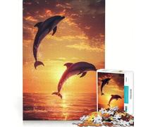 Rompecabezas de 1000 Piezas para Adolescentes: Delfines Saltando al Atardecer, Juegos relajantes, desafiantes de completar, cumpleaños 38x52cm