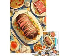 Rompecabezas de 1000 Piezas para Adolescentes Delicioso festín de Carne sobre Mantel a Cuadros Juego práctico y adictivo para Cultivar la Paciencia Un Gran Regalo Un Reto difícil (tamaño 38x52cm)