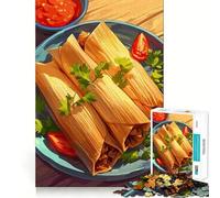 Rompecabezas de 1000 Piezas para Adolescentes Deliciosos Tamales con Salsa y guarnición Juego de Bordes limpios Juego de concentración Regalo Juego de Juego inactivo Arte de Pared navideño (38x26cm)