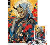 Rompecabezas de 1000 Piezas para Adolescentes Demonio Oni japonés con Flores Rompecabezas para Adultos Juego de ingenio Regalo de cumpleaños cumpleaños y Navidad (Tamaño 50x75cm)