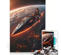 Rompecabezas de 1000 Piezas para Adolescentes: Descenso de un Crucero de Batalla, una Nave Espacial futurista sobre un Planeta en Llamas Juegos educativos para Entrenar la Mente y Las Manos Colección