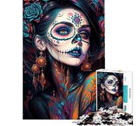 Rompecabezas de 1000 Piezas para Adolescentes Día de Muertos Mujer Rompecabezas para Adultos Juego práctico Mejora la Memoria cumpleaños y Navidad (Tamaño 38x26cm)