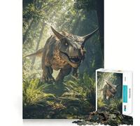 Rompecabezas de 1000 piezas para adolescentes Dinosaurio Carnotaurus en la jungla Juego de ajuste preciso Desarrolla la mente y la habilidad Diversión Tiempo libre Navidad Arte para el hogar (38x52cm)