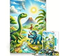 Rompecabezas de 1000 Piezas para Adolescentes Dinosaurios de Dibujos Animados,Paisaje exuberante,Ajuste preciso,Juego,concentración,diversión,Ocio,Tiempo Libre,Arte de Pared navideño (38x52cm)