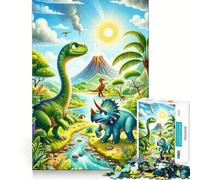 Rompecabezas de 1000 Piezas para Adolescentes Dinosaurios de Dibujos Animados,Paisaje exuberante,Arte de Corte Fino,Entrenamiento de concentración,Juego Divertido para Momentos de Tranquilidad,Regalo