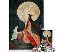 Rompecabezas de 1000 Piezas para Adolescentes Diosa de la Luna con Conejo Juguete para decoración de Pared Gran Regalo para Juegos educativos Cada Pieza es única - Tamaño 50x75cm