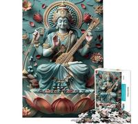 Rompecabezas de 1000 Piezas para Adolescentes Diosa hindú Saraswati Rompecabezas para Adultos Juegos relajantes Que mejoran la Memoria Toda la Familia (Tamaño 38x52cm)