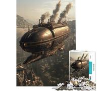 Rompecabezas de 1000 Piezas para Adolescentes Dirigible Steampunk sobre la Ciudad Juguetes educativos Juegos educativos decoración de Pared Regalos de cumpleaños (tamaño 38x26cm)