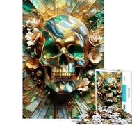 Rompecabezas de 1000 Piezas para Adolescentes diseño Abstracto Floral con Calavera Dorada Ideal para Adultos y para Toda la Familia Juego de Montaje desafiante (tamaño 38x26cm)