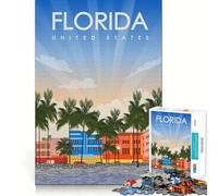 Rompecabezas de 1000 Piezas para Adolescentes,diseño artístico de Viaje del Estado de Florida,Juego de lógica Divertido y silencioso,Ideal para decoración navideña (38x26cm)