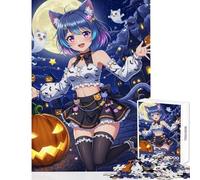 Rompecabezas de 1000 Piezas para Adolescentes diseño de Anime Gato Chica Halloween Juguetes para armar Regalos para Amigos Secretos Juegos Familiares con póster a Juego y Hoja de Trivia (50x75cm)