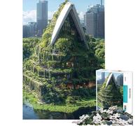 Rompecabezas de 1000 Piezas para Adolescentes diseño de Arquitectura Verde Rompecabezas para Adultos Juguete Decorativo para Pared patrón de Montaje cumpleaños y Navidad (38x52cm)