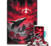 Rompecabezas de 1000 Piezas para Adolescentes, diseño de Ballena en un Paisaje japonés Rojo, Ideal para familias, decoración del hogar, Regalos de Amigo Secreto (50x75cm)