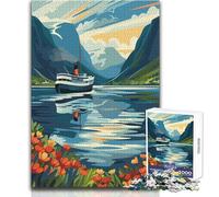 Rompecabezas de 1000 Piezas para Adolescentes, diseño de Barco fiordo Noruego, cumpleaños, Obra de Arte, tamaño 38x26cm