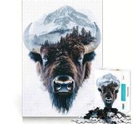 Rompecabezas de 1000 Piezas para Adolescentes,diseño de Bisonte en la montaña,Doble exposición,Corte preciso,decoración,Juguete para ejercitar el Cerebro,Juego de Paz,Regalo Divertido de Navidad