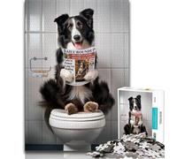Rompecabezas de 1000 Piezas para Adolescentes diseño de Border Collie en el baño Ideal para familias Parejas 38x26cm
