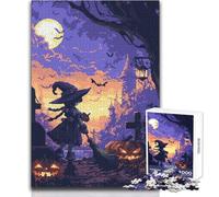 Rompecabezas de 1000 Piezas para Adolescentes, diseño de Bruja de Halloween en el Cementerio, Ideal para un pasatiempo Tranquilo en Interiores, Juguete de Corte de precisión Superior, tamaño 38x52cm