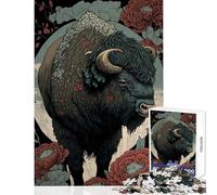 Rompecabezas de 1000 Piezas para Adolescentes diseño de búfalo Ukiyo E Juguete japonés decoración de Pared Regalo para Mujeres y Hombres Juego práctico desafiante de completar tamaño 50x75cm