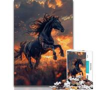 Rompecabezas de 1000 Piezas para Adolescentes diseño de Caballo Negro al Atardecer Juguete Educativo Intelectual y descompresor (50x75cm)