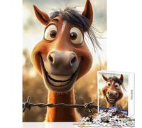Rompecabezas de 1000 Piezas para Adolescentes diseño de Caballo Sonriente Tras un Alambre de púas Juego práctico Lista de Deseos con Papá Noel Tamaño: 38x26cm