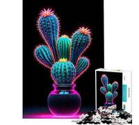 Rompecabezas de 1000 Piezas para Adolescentes diseño de Cactus neón Juegos relajantes Juguetes adictivos para Cultivar la Paciencia Excelentes Regalos para Juegos Corte de precisión tamaño 38x52cm