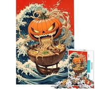 Rompecabezas de 1000 Piezas para Adolescentes diseño de Calabaza de Halloween y Ramen Estilo Ukiyo-e para Adultos Juego práctico con Corte de precisión Actividades Divertidas para Hacer en casa