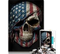 Rompecabezas de 1000 Piezas para Adolescentes, diseño de Calavera con Bandera Estadounidense, Ideal para aliviar el estrés, desafío difícil, decoración del hogar (tamaño 38x26cm)