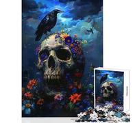 Rompecabezas de 1000 Piezas para Adolescentes diseño de Calavera de Cuervo y Flores Juguete antiestrés Regalo de cumpleaños Juego de ingenio con póster a Juego y Hoja de Trivia (tamaño 50x75cm)