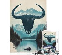 Rompecabezas de 1000 Piezas para Adolescentes diseño de Calavera de Toro de montaña Juguete Educativo Gran Regalo y Juego de ingenio Entrena tu Cerebro y Tus Manos tamaño 50x75cm