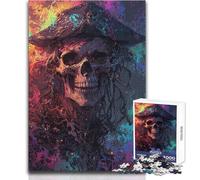 Rompecabezas de 1000 Piezas para Adolescentes, diseño de Calavera Pirata Colorida con Sombrero, Juego de ingenio y Velocidad Manual, (tamaño 38x26cm)