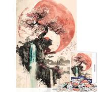 Rompecabezas de 1000 Piezas para Adolescentes diseño de Cascada de Sakura Yin Yang Juguete para decoración de Pared Obra de Arte Regalo Juegos educativos Ayuda a ejercitar el Cerebro tamaño 38x26cm