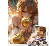 Rompecabezas de 1000 Piezas para Adolescentes diseño de Chica Anime con Manzanas Doradas Juego Relajante descompresión Intelectual tamaño 38x52cm