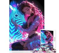 Rompecabezas de 1000 Piezas para Adolescentes diseño de Chica con diseño de Cebra neón y Amor Juguetes antiestrés Regalo de cumpleaños Juego Educativo para ejercitar el Cerebro (tamaño 50x75cm)