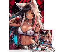 Rompecabezas de 1000 Piezas para Adolescentes diseño de Chica de Anime con Orejas de Lobo y Tatuajes Juego práctico con póster a Juego y Hoja de Trivia tamaño 50x75cm