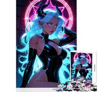 Rompecabezas de 1000 Piezas para Adolescentes diseño de Chica Diablo de neón Sexy Juguetes antiestrés Regalo de cumpleaños Juegos de relajación Cada Pieza es única tamaño 38x52cm