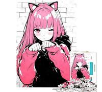 Rompecabezas de 1000 Piezas para Adolescentes diseño de Chica Gato Anime con grafitis Ideal para Juegos educativos desafíos relajación análisis y lógica Excelentes Regalos y Juguetes (tamaño 38x26cm)